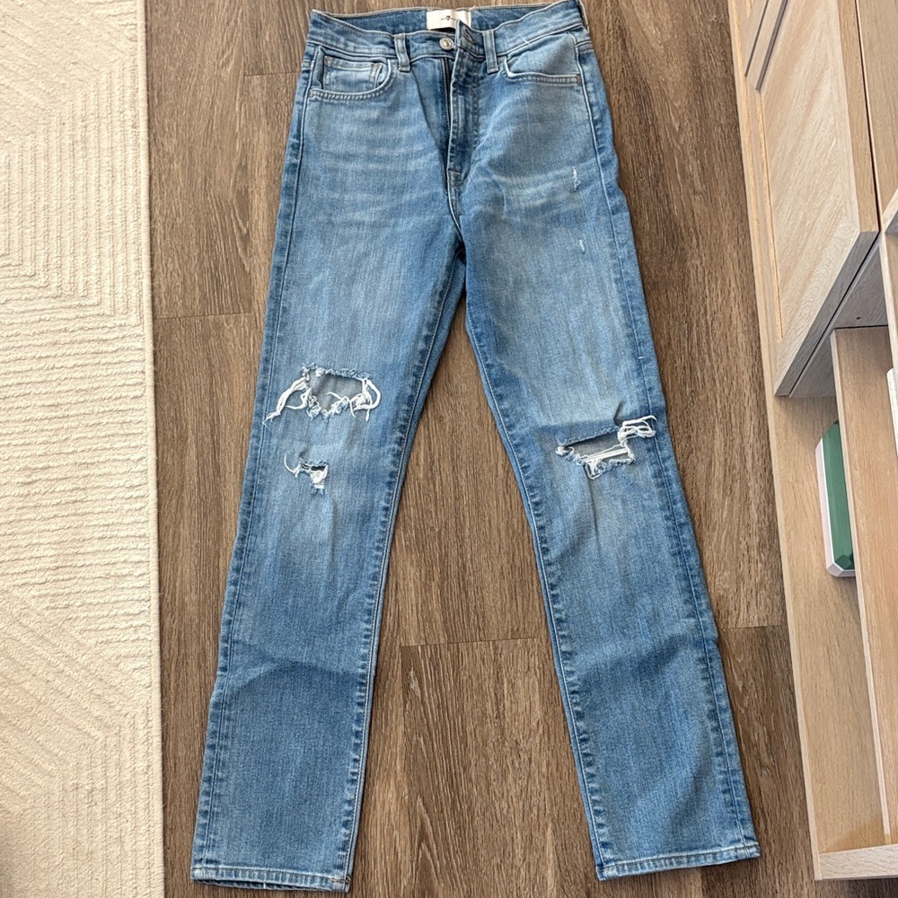 7 for all Mankind distressed blue jeans